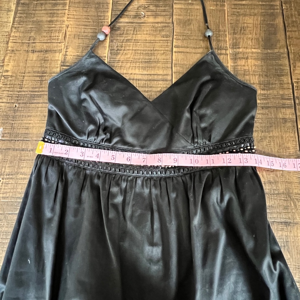 Ann Taylor Sz 0 V-Neck Halter Dress w/ Beading; Tie Neck; Cotton; Lined;Side Zip - Picture 8 of 11
